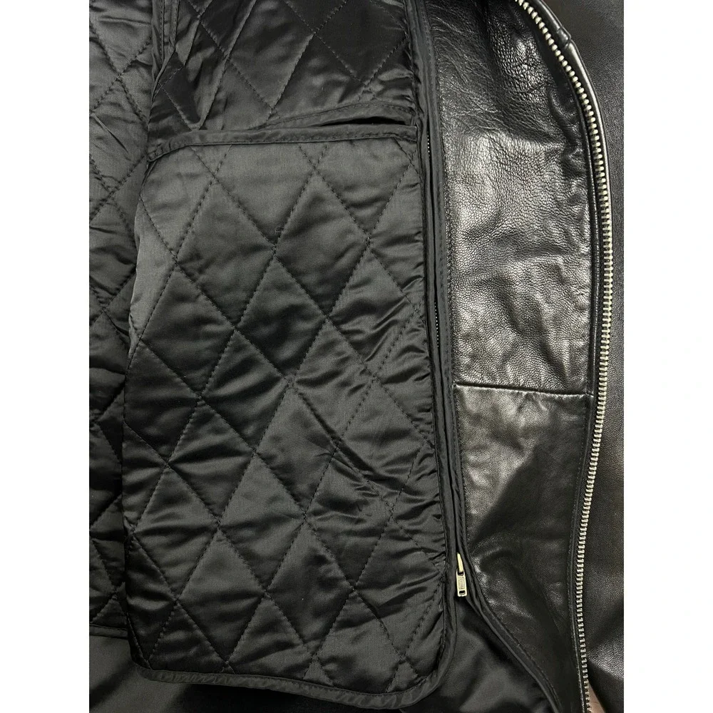 Tibor Mens Vintage Black Leather Car Coat Zip Out Thermal Lining Large